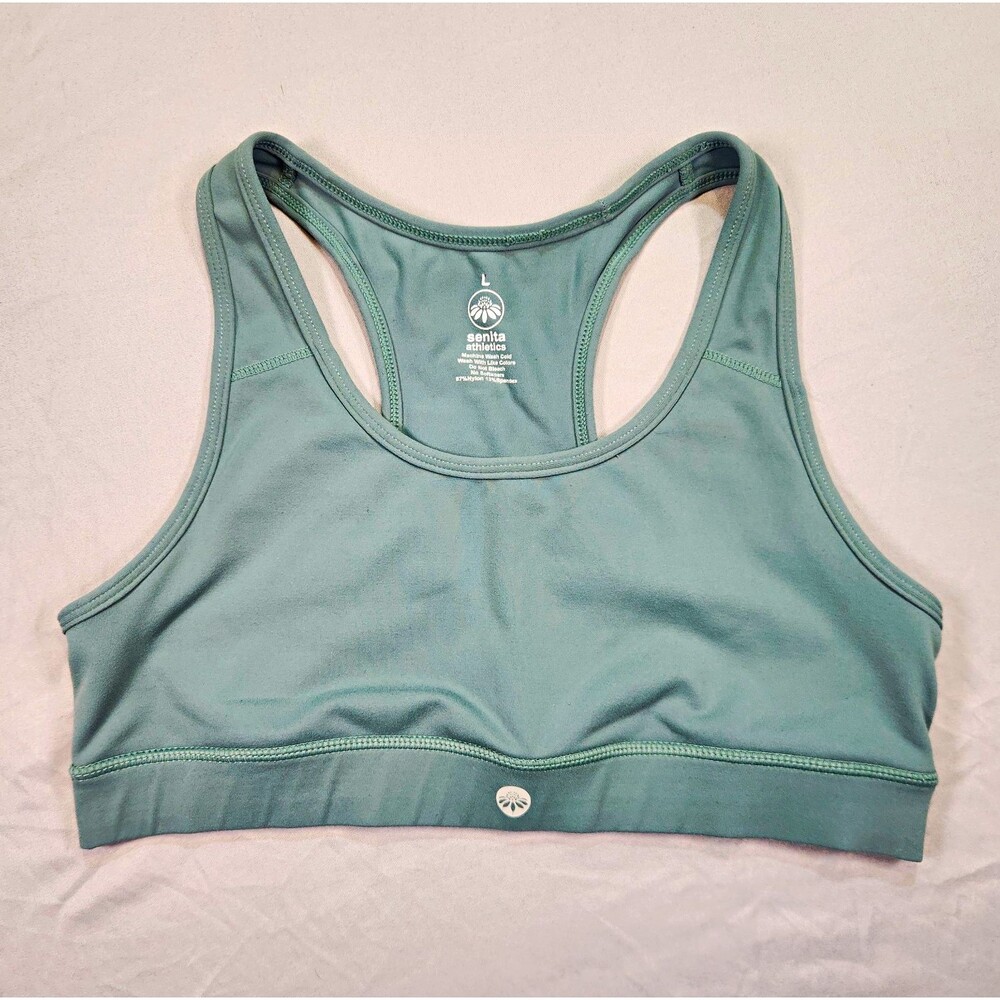 Senita Athletics Womens Sports Bra Size L Sage Green Solid Racerback Activewear